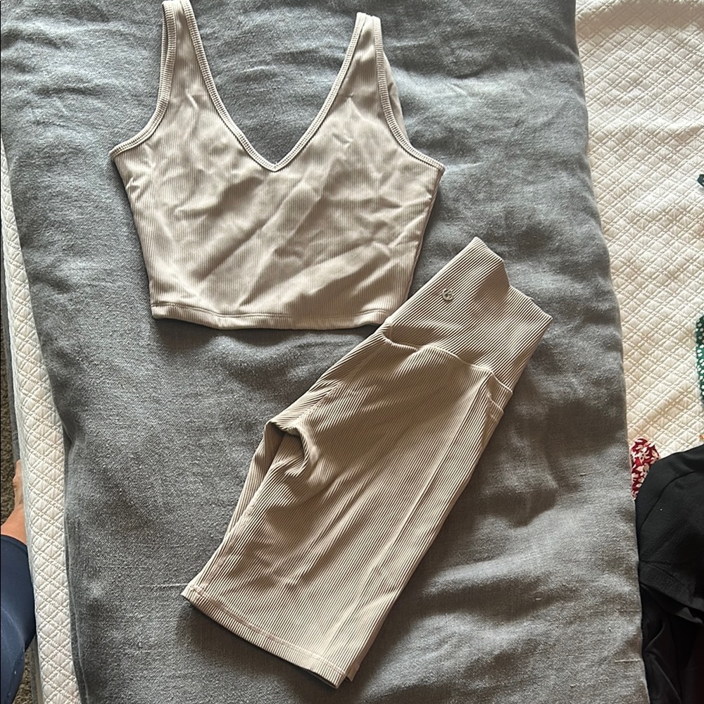 Beige V-Neck Crop Top and Shorts Set